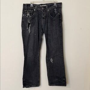 MEK Men's Black Distressed Bootcut Jeans